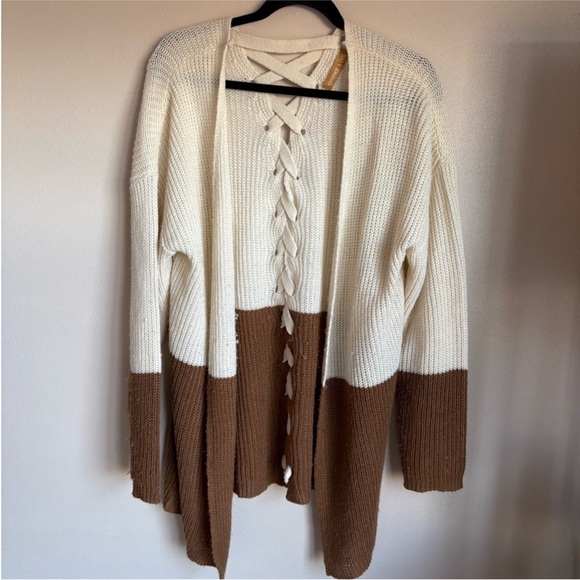 Emmer Brown/Cream Tie Back Cardigan M - Picture 2 of 5